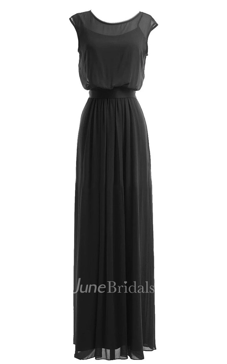 Cap-sleeved Chiffon Gown With Illusion Bodice
