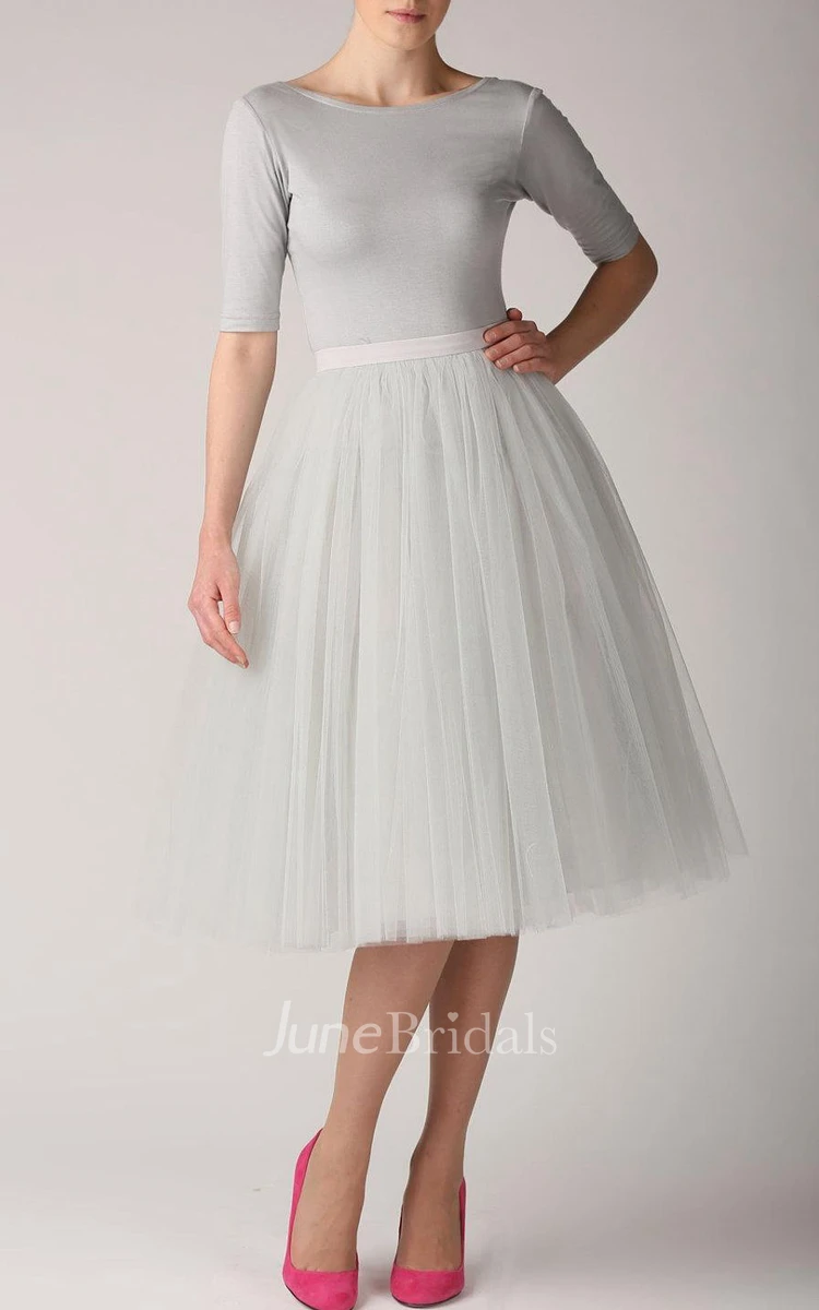 Grey Pearl Tutu Skirt Tulle Tea Length Dress