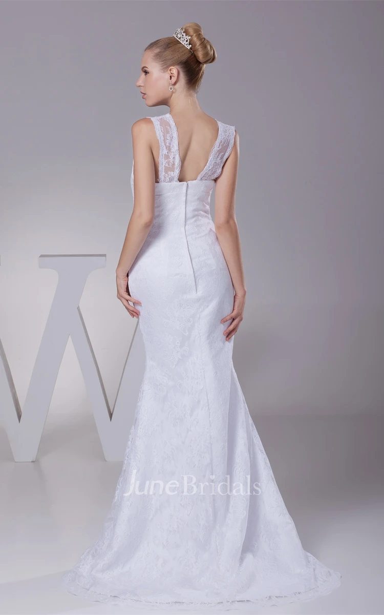 Caped-Sleeve V-Neck Mermaid Dress with Appliques and Front Slit