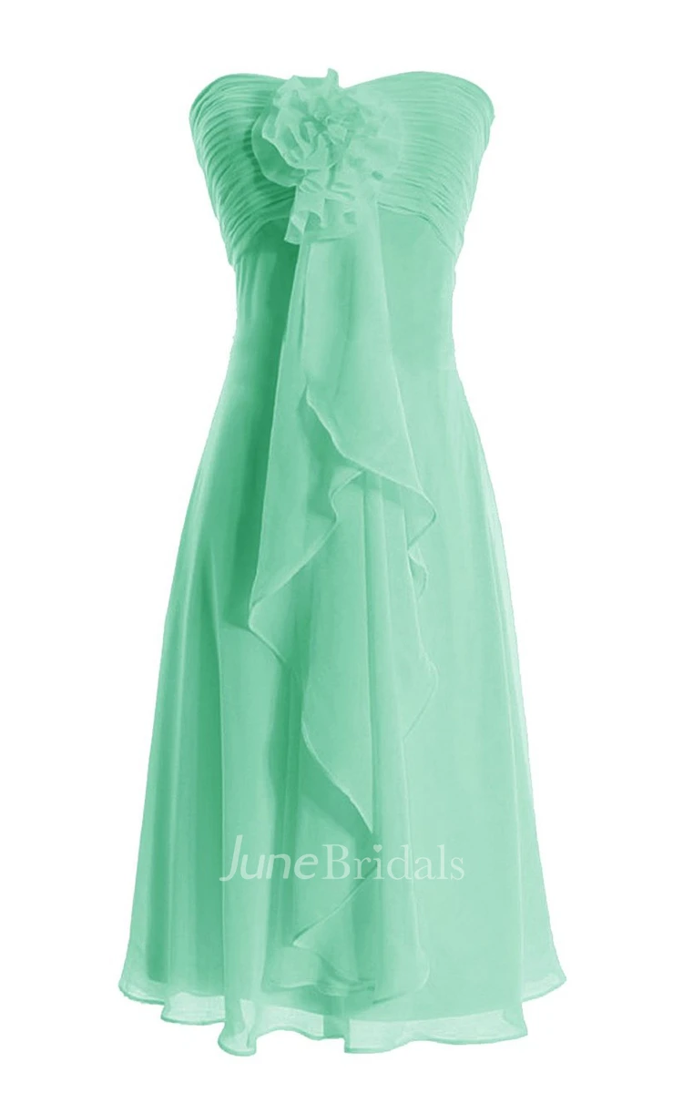 Elegant Ruched Drapped Chiffon A-line Dress With Flowers