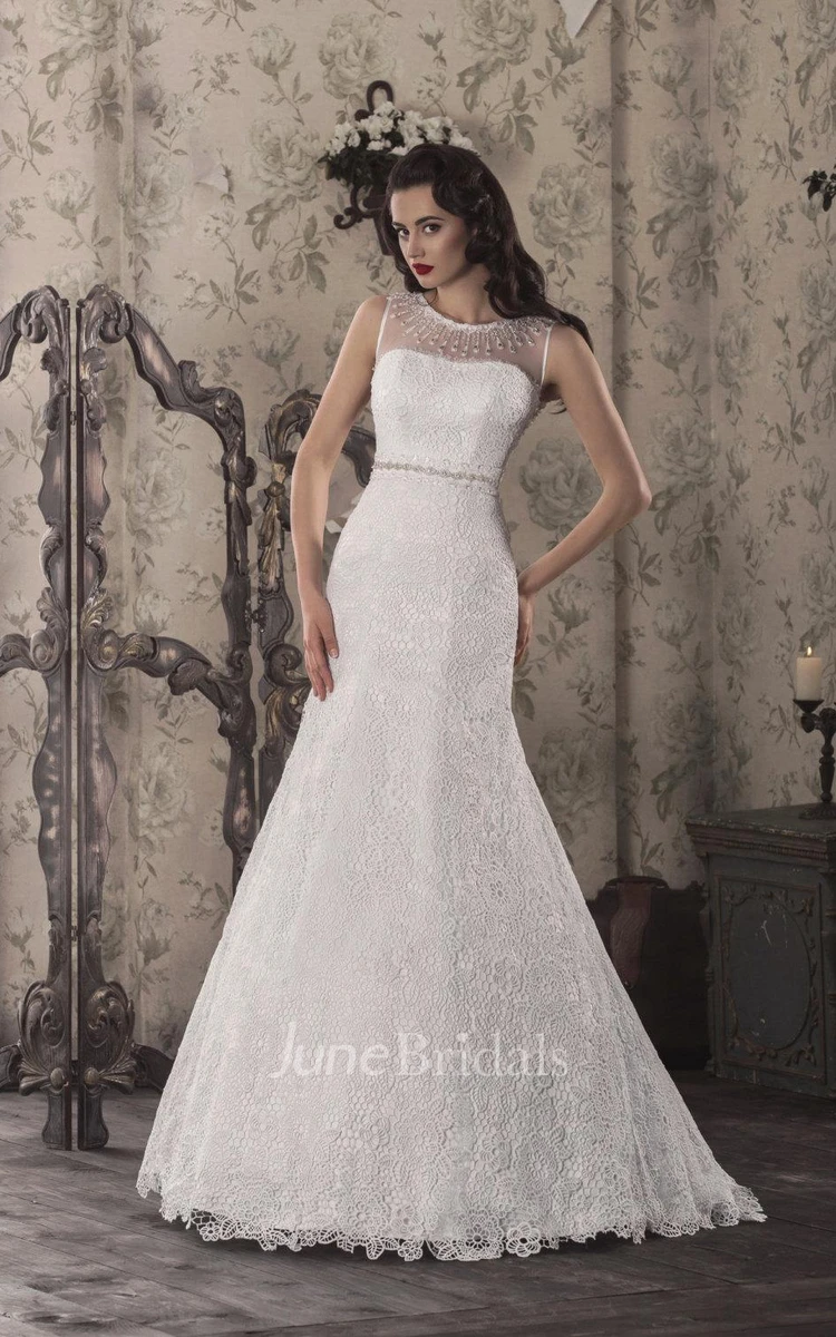 Trumpet Lace Weddig Dress With Illusion Lace-Up Back