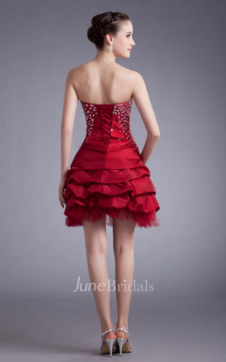 Unique Sweetheart Sleeveless Short Dress With Crystal Detailing And Ruffles