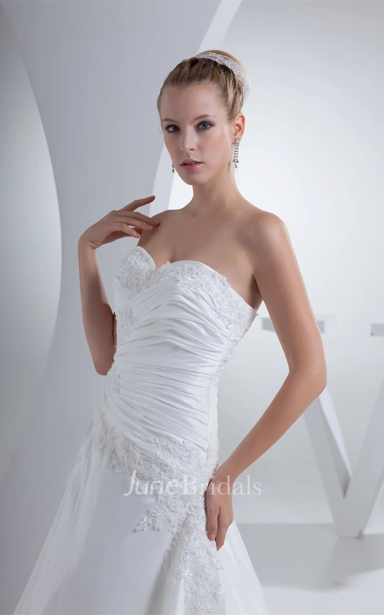 Sweetheart A-Line Ruched Gown with Appliques and Corset Back
