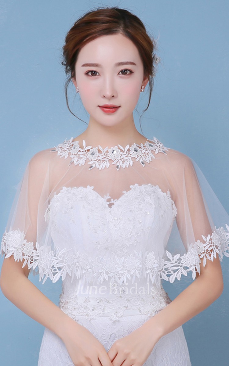 New Spring and Summer Lace Cape Rhinestone White Shawl - June Bridals