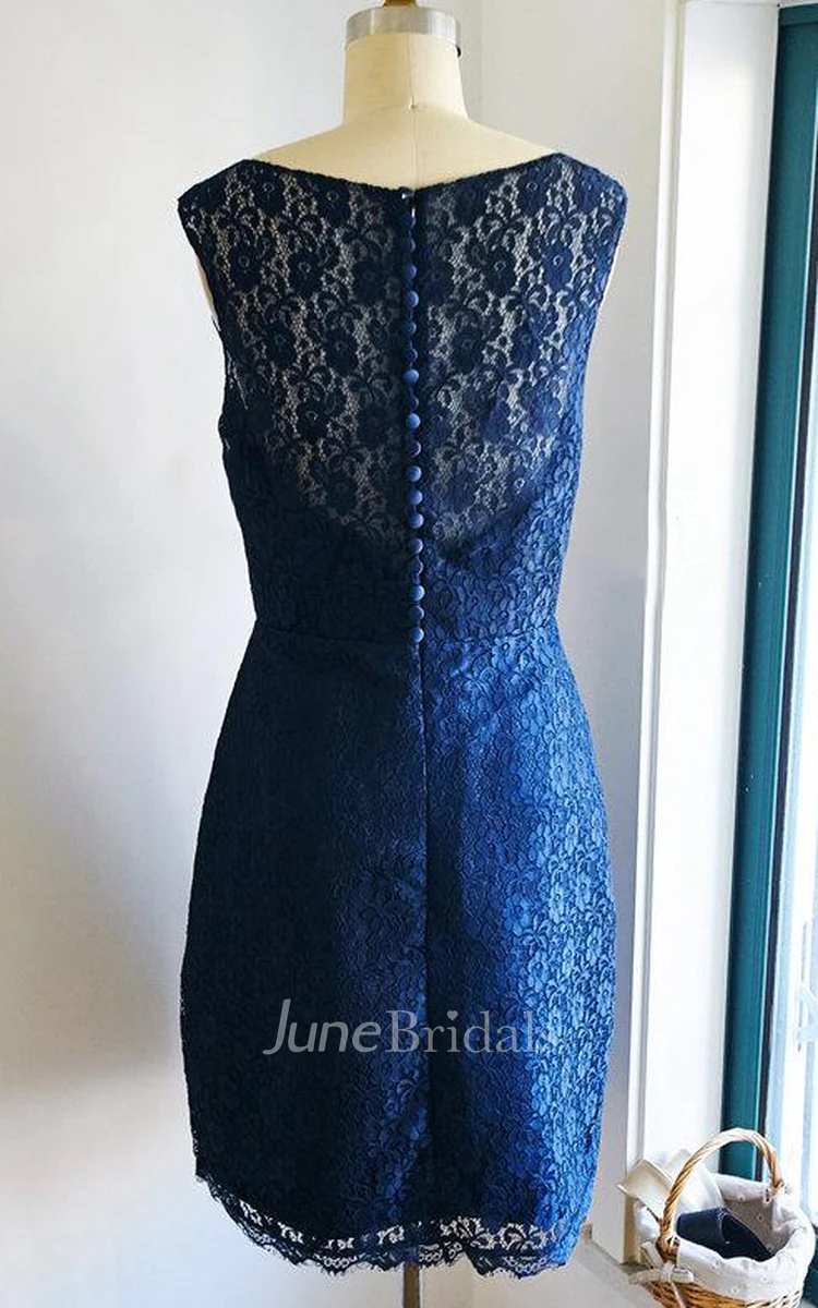 Mini Knee-length Lace&Satin Dress