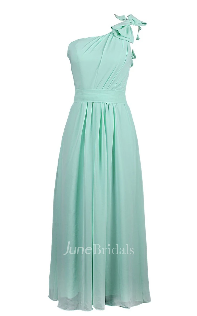 Graceful One-shoulder Chiffon A-line Gown With Bow