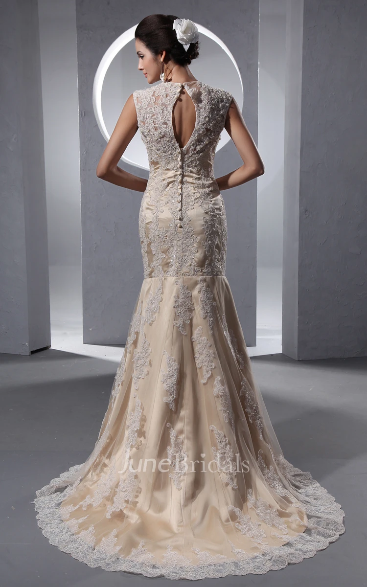 V-Neck Elegant Laced Column Dress With Draping And Appliques