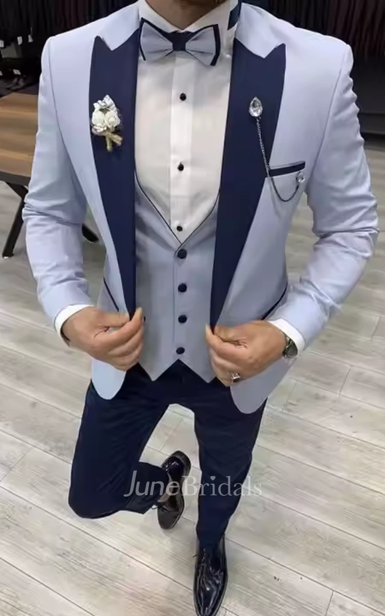 Modern 3 Pieces Men's Single-Breasted Wedding Tuxedo Suit Set Blazer Jacket Vest Pants