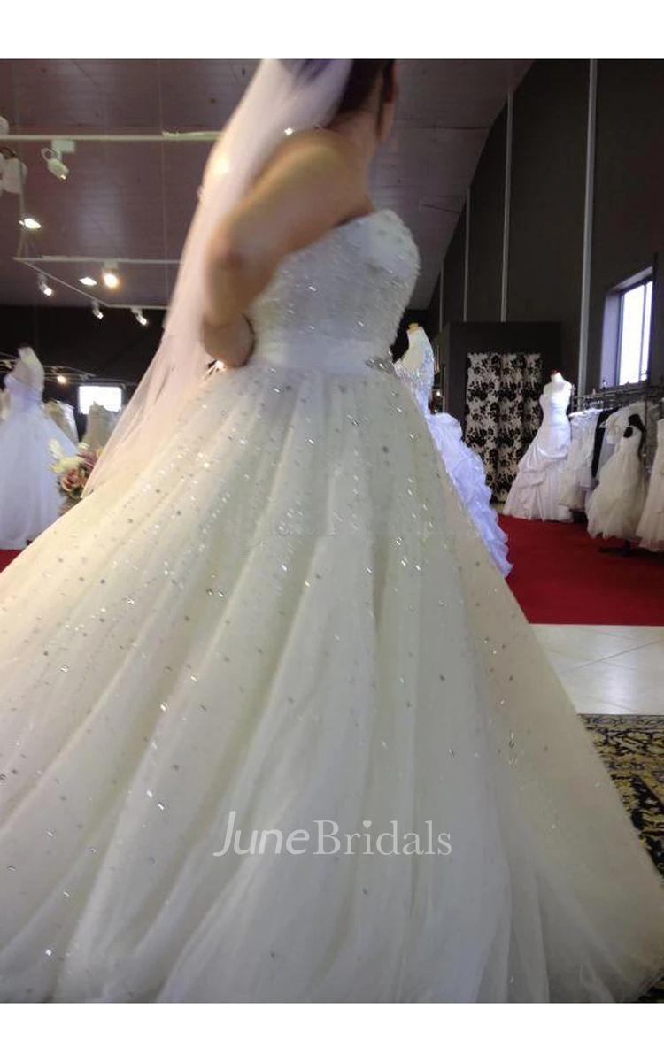 Plus Size Sweetheart Beading A Line Sweep Train Tulle Wedding Dress