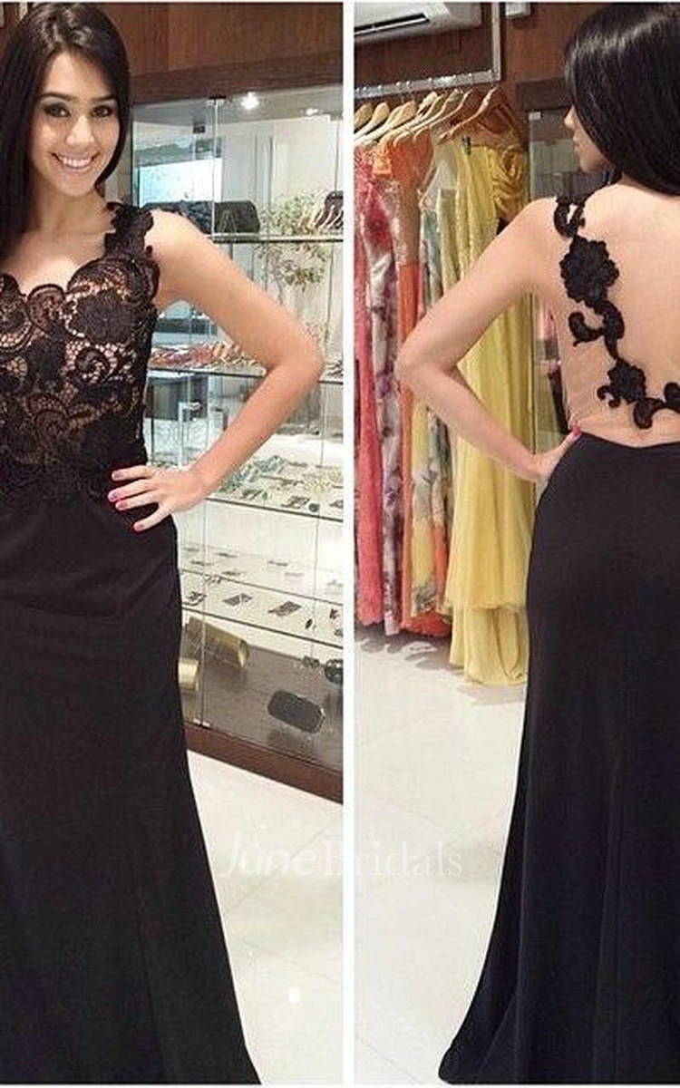 Sexy Lace Appliques Black Prom Dress One Shoulder Sleeveless