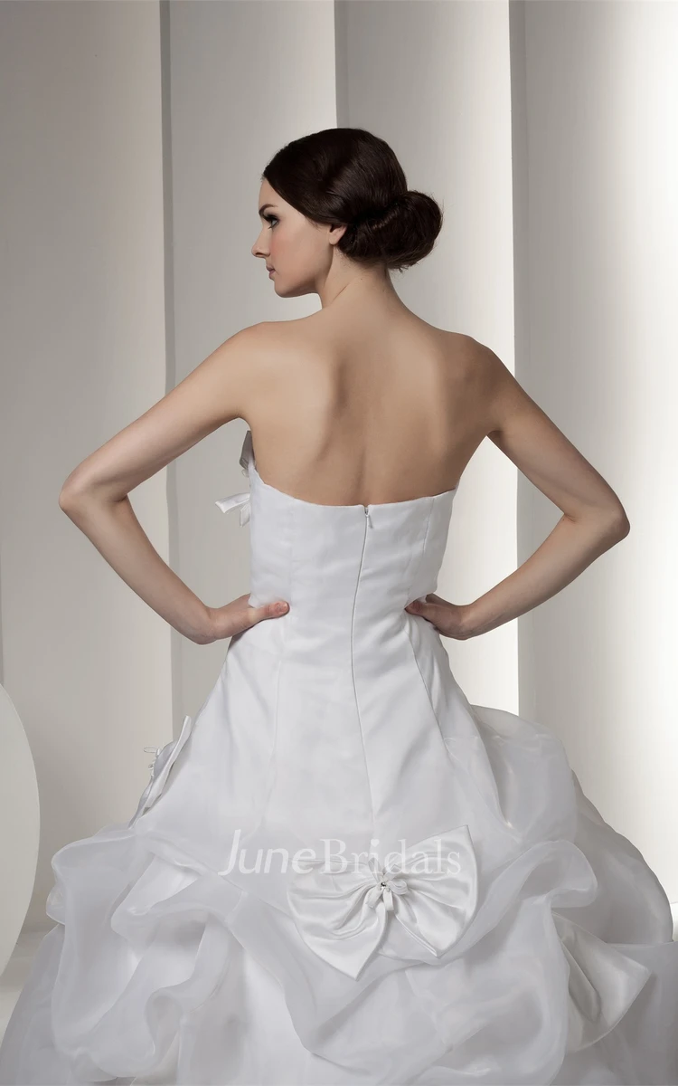 Strapless Pick-Up Ball Gown with Bow and Zipper Back