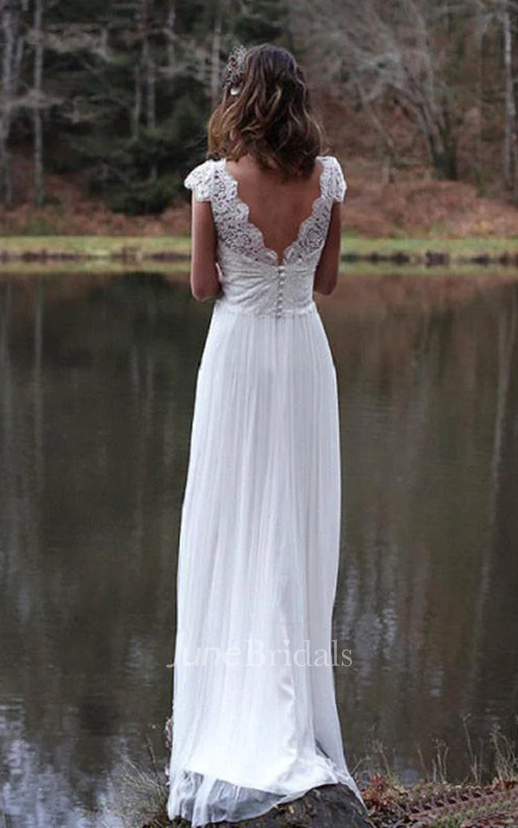 Simple Sheath Chiffon and Lace Floor Length Bridal Gown