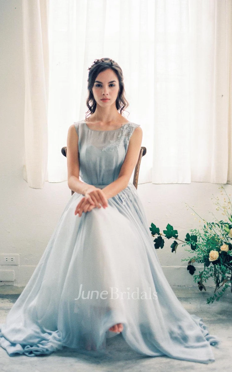 Chiffon Lace Weddig Dress With Flower and Vintage Diamond Crystal Pearl Gold Hair Band