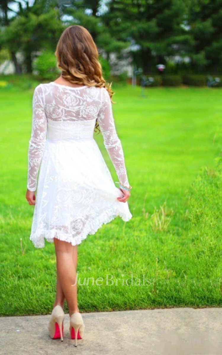 Long Sleeve Mini Lace Wedding Dress