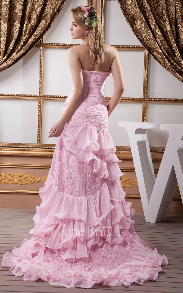 Sweetheart Criss-Cross Appliqued Dress with Tiers and Front Slit