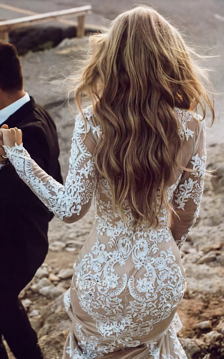 Long sleeve lace hot sale country wedding dress