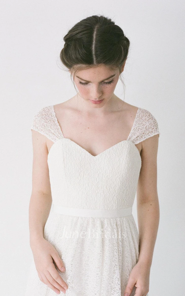 Lace Wedding Gown With Cap Sleeves and Chiffon