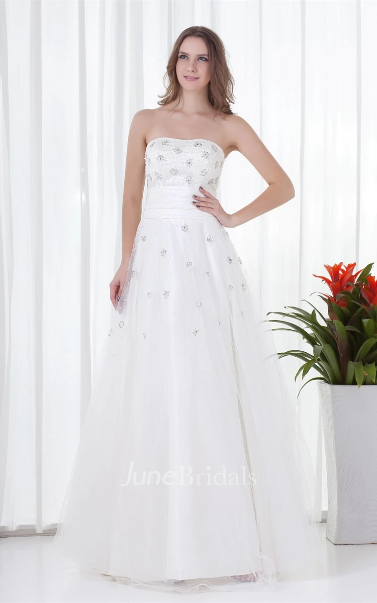 Strapless Tulle A-Line Gown with Crystal Detailing