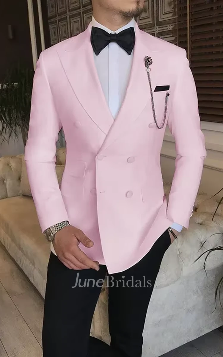 Stylish Charming Double-Breasted 2-Piece Suit Men's Wedding Suits Simple Modern Jacket Pants Groom Party Prom Suits