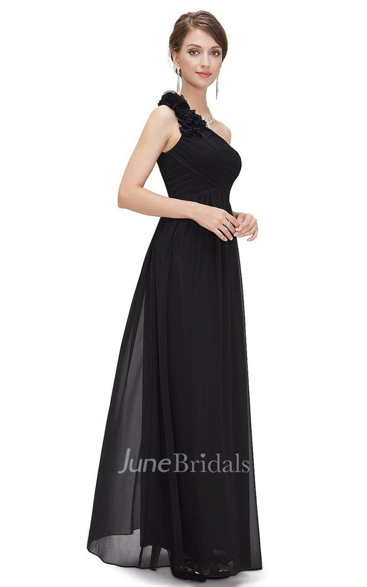 One Shoulder Ruched Chiffon Long Dress With Zipper Back