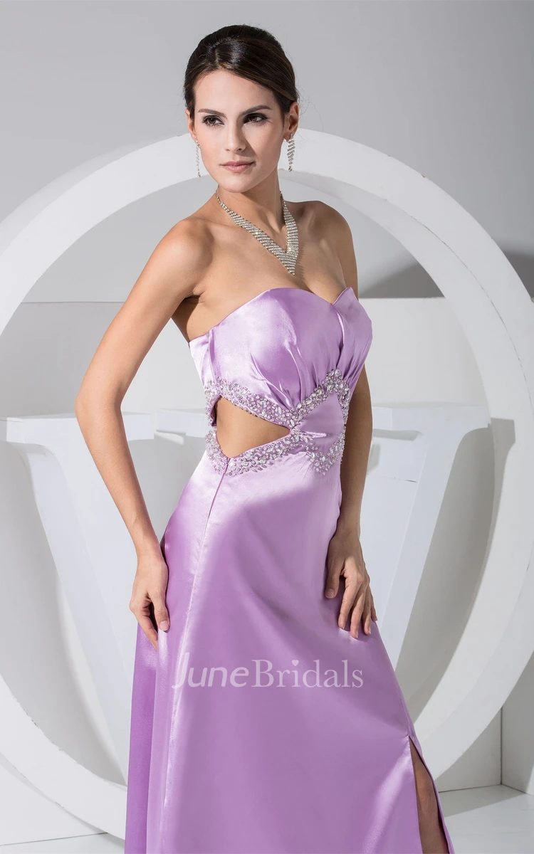 Sweetheart Ruched Ankle-Length Dress with Beading and Keyhole