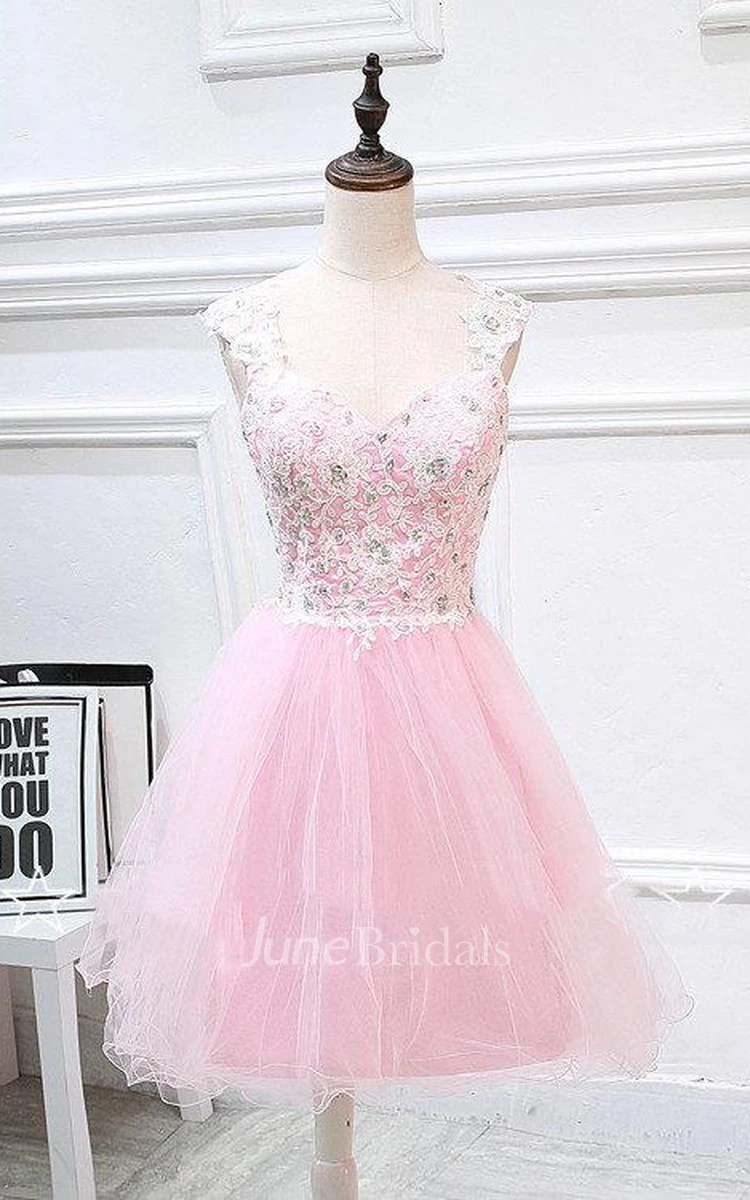 Mini Tulle&Lace A-line Dress With Beading And Appliques