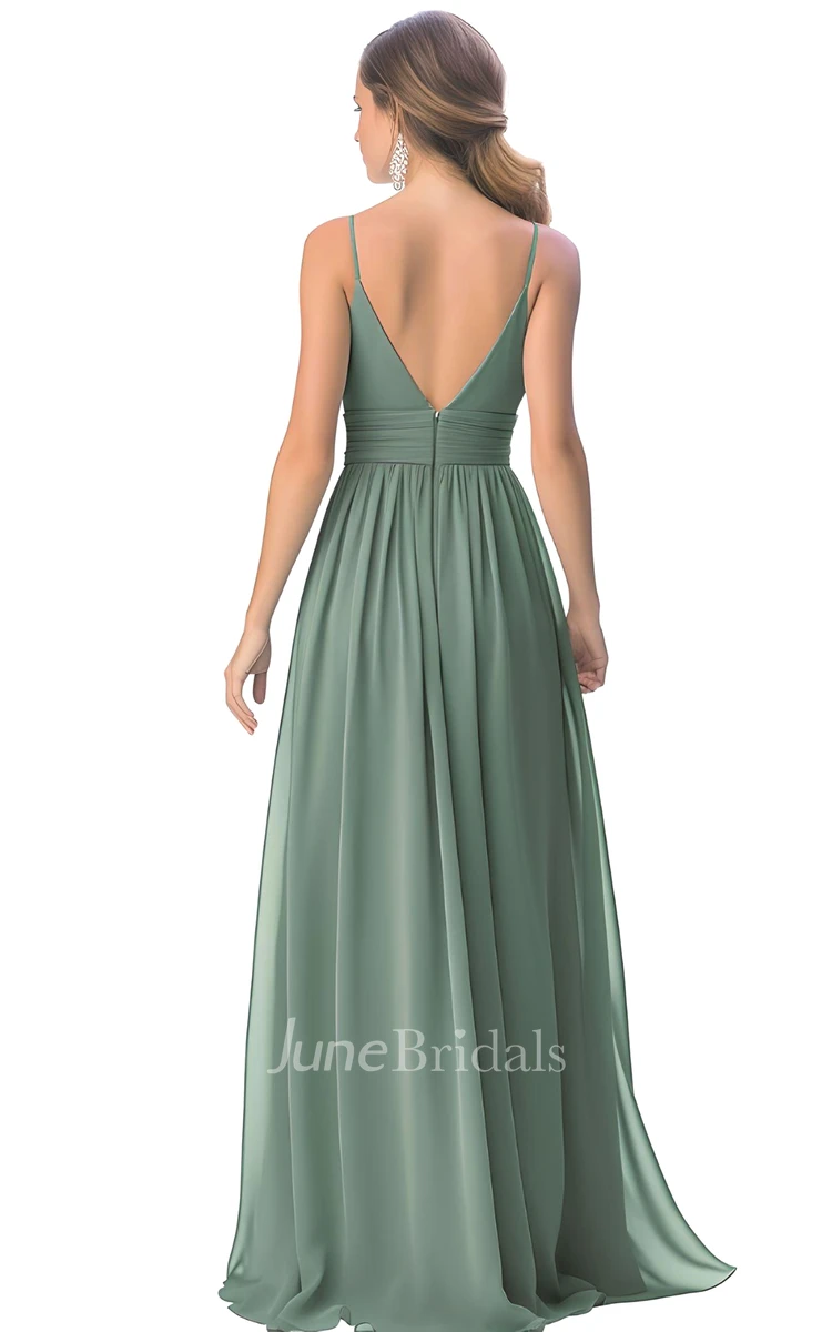 Casual A-Line Spaghetti Satin Bridesmaid Dress with Split Front