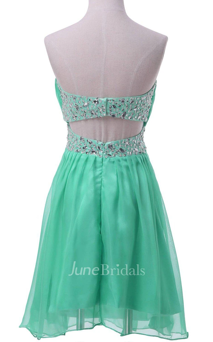 Strapless A-line Chiffon Dress With Pleats and Sequins