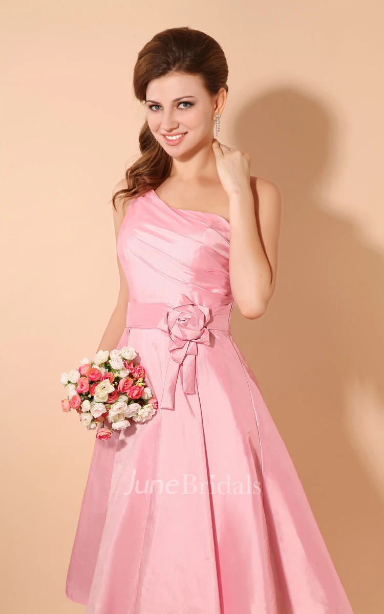 Strapless Taffeta Dress With Flower And Ruching Top