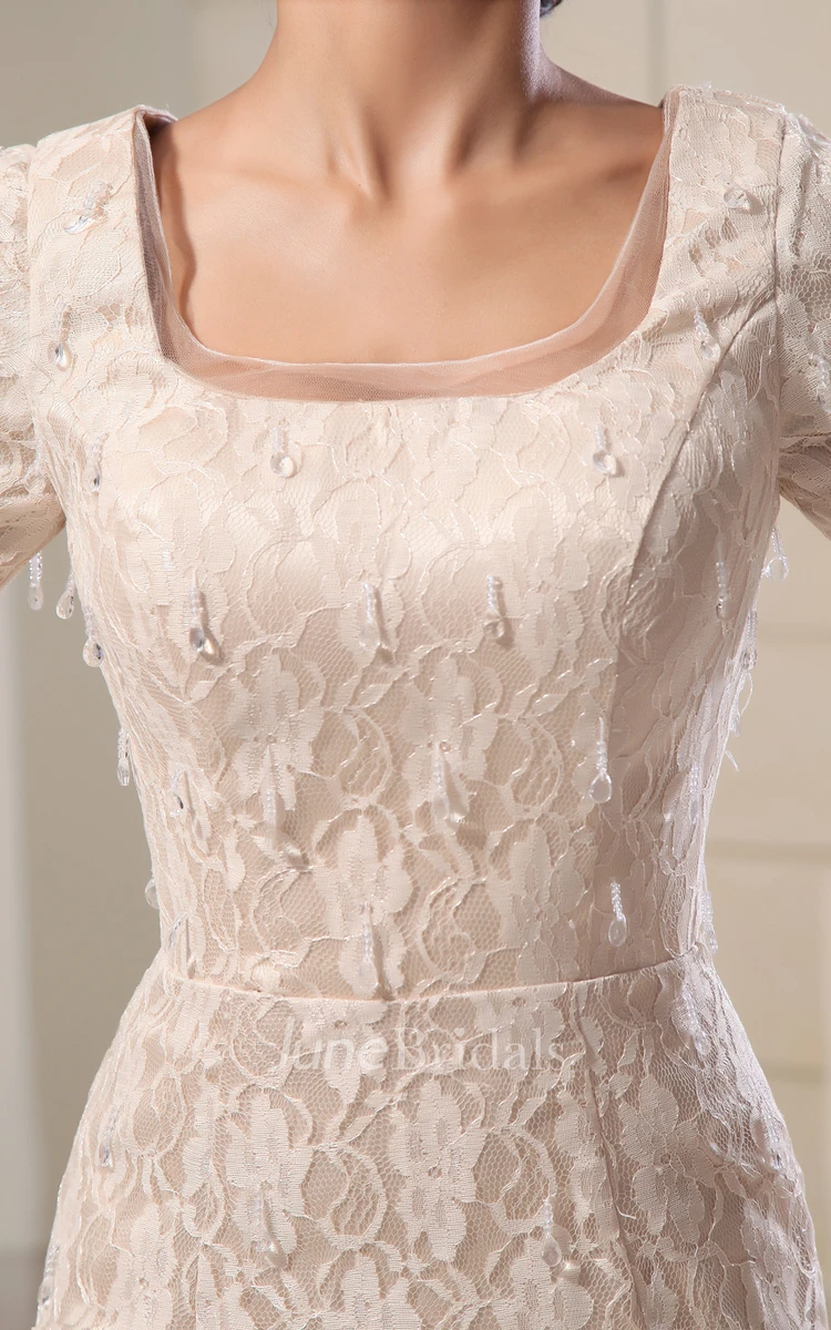Sassy Square-Neck Style Dress With Lace Appliques