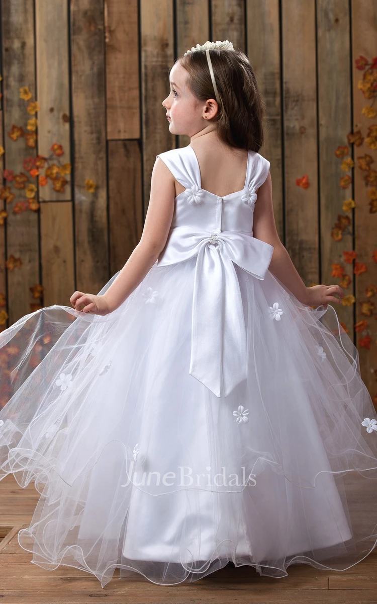 Endearing Strapped Tulle A-Line Flower Girl Dress Bow