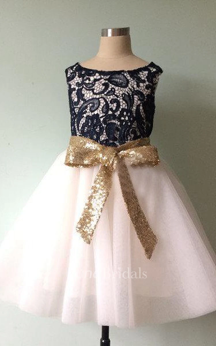 Strapless Lace Bodice Tulle Dress With Sequins&Flower