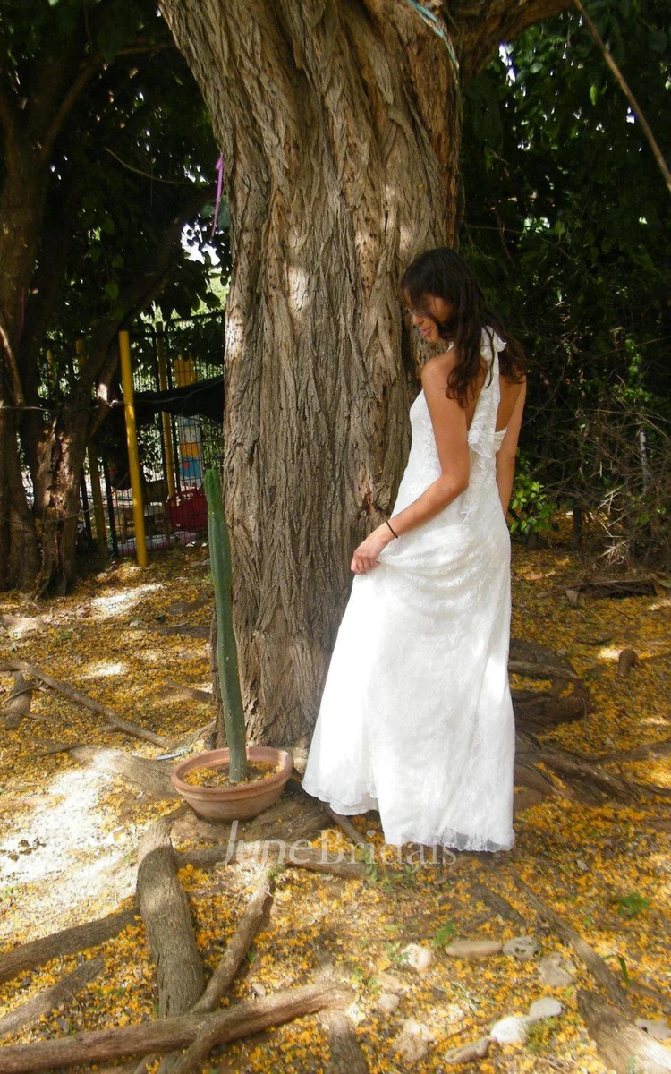 Ivory Long Chiffon White Lace Wedding Dress