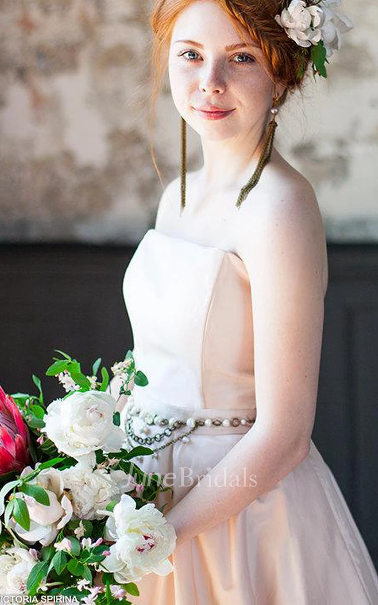 Strapless Taffeta A-Line Wedding Dress With Beading on Waist
