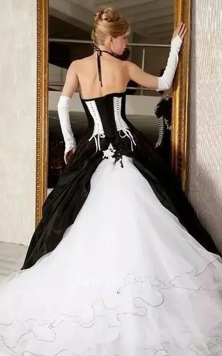 A-Line Sweetheart Organza Taffeta Floor-length Sleeveless Wedding Dress with Zipper and Corset Back