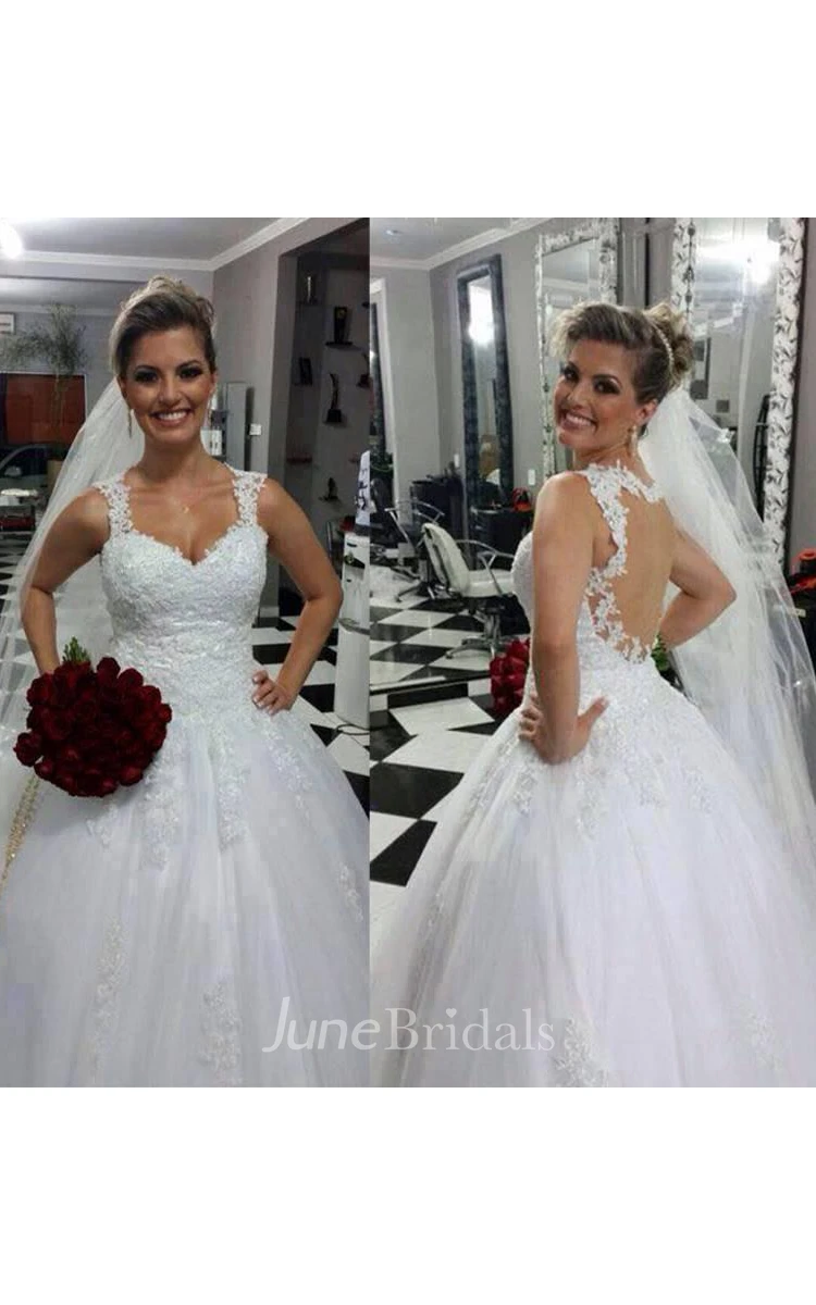 Stunning Straps Sweetheart Wedding Dresses Lace Appliques Bridal Ball Gowns
