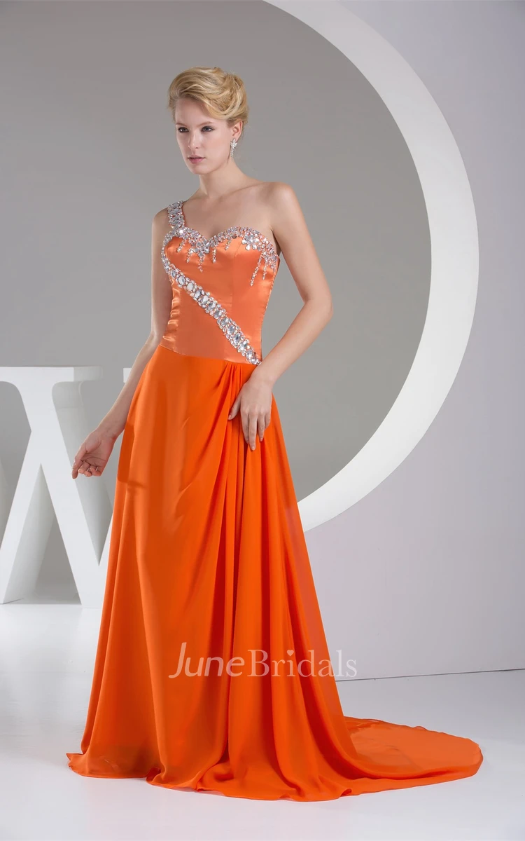 Sweetheart Chiffon A-Line Gown with Rhinestone and Single Strap