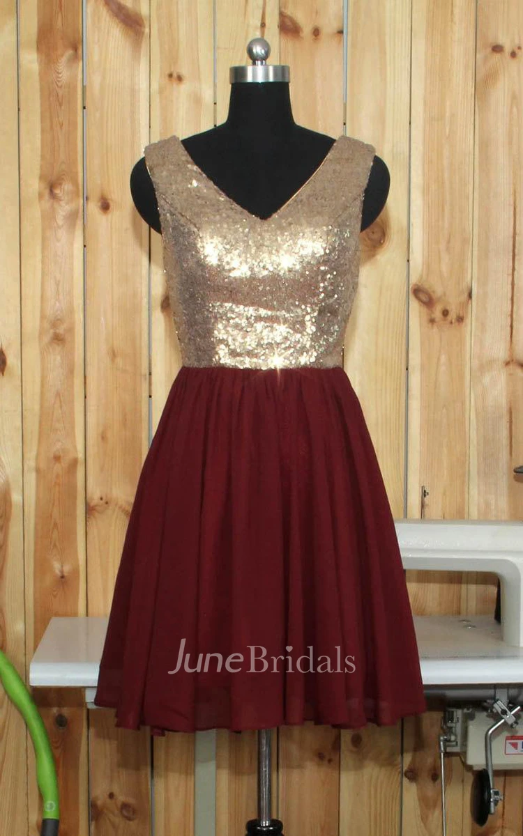 V-neck Chiffon Dress With Sequins
