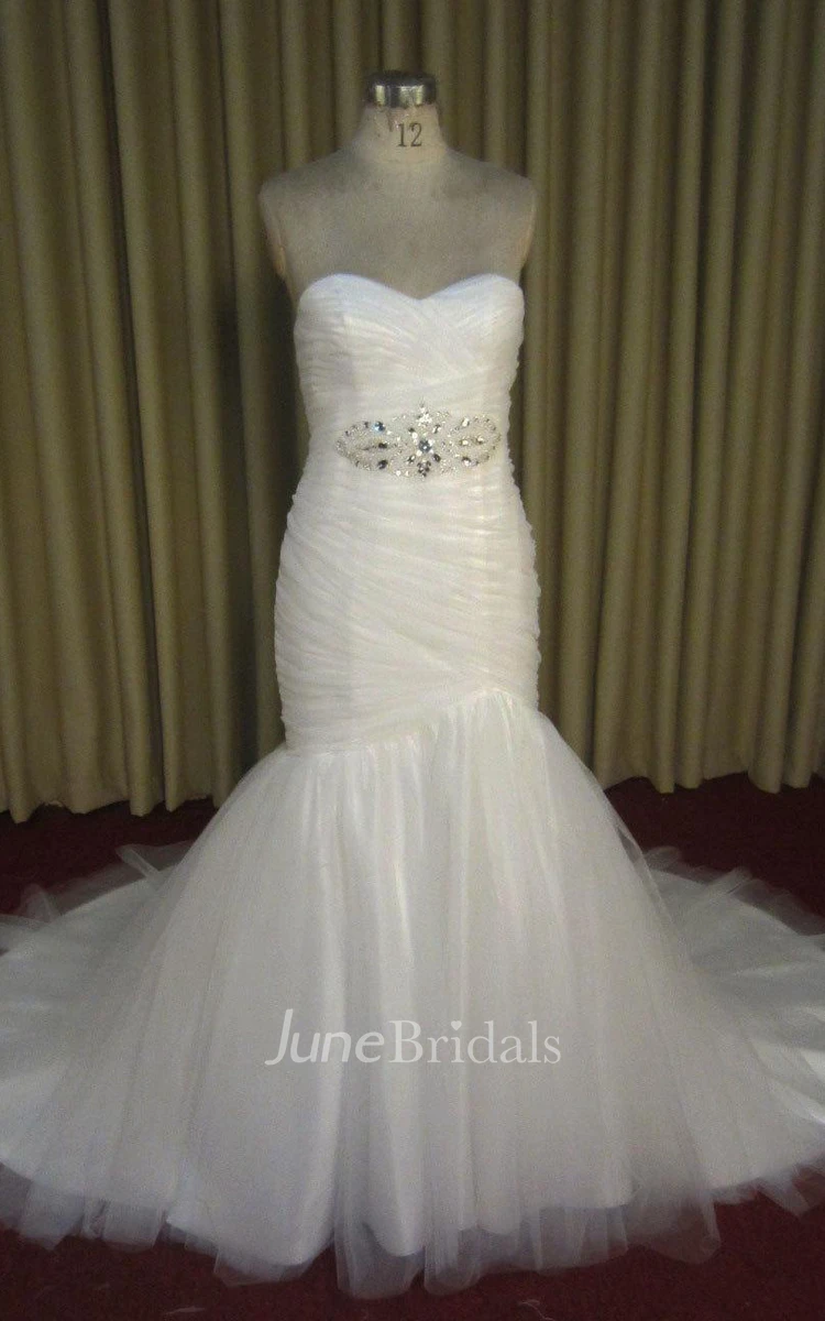Trumpet Sweetheart Bell Sleeve Organza Satin Dress With Beading