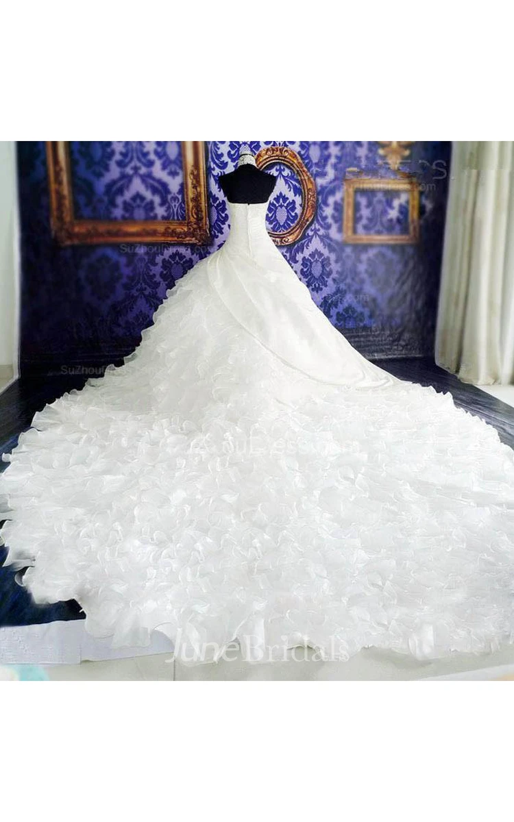 Gorgeous Ruffles Lace High Neck Wedding Dress Court Train Zipper