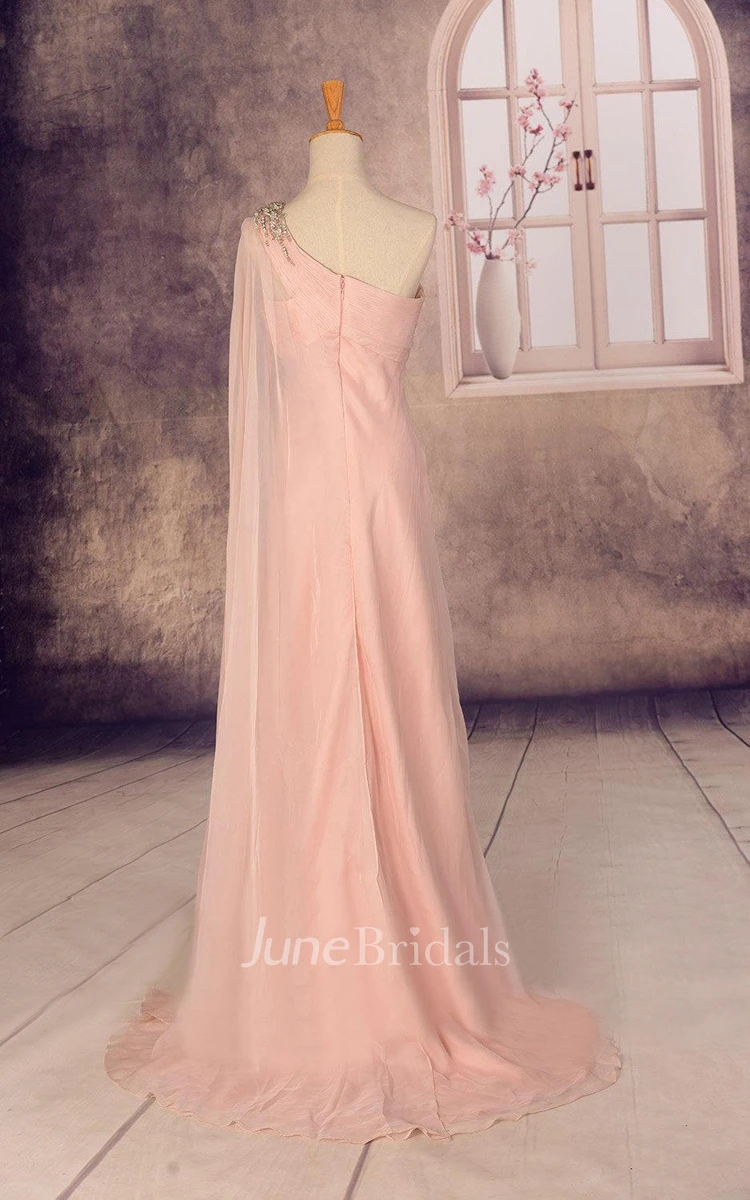 One-shoulder Empire Chiffon Dress With Beading