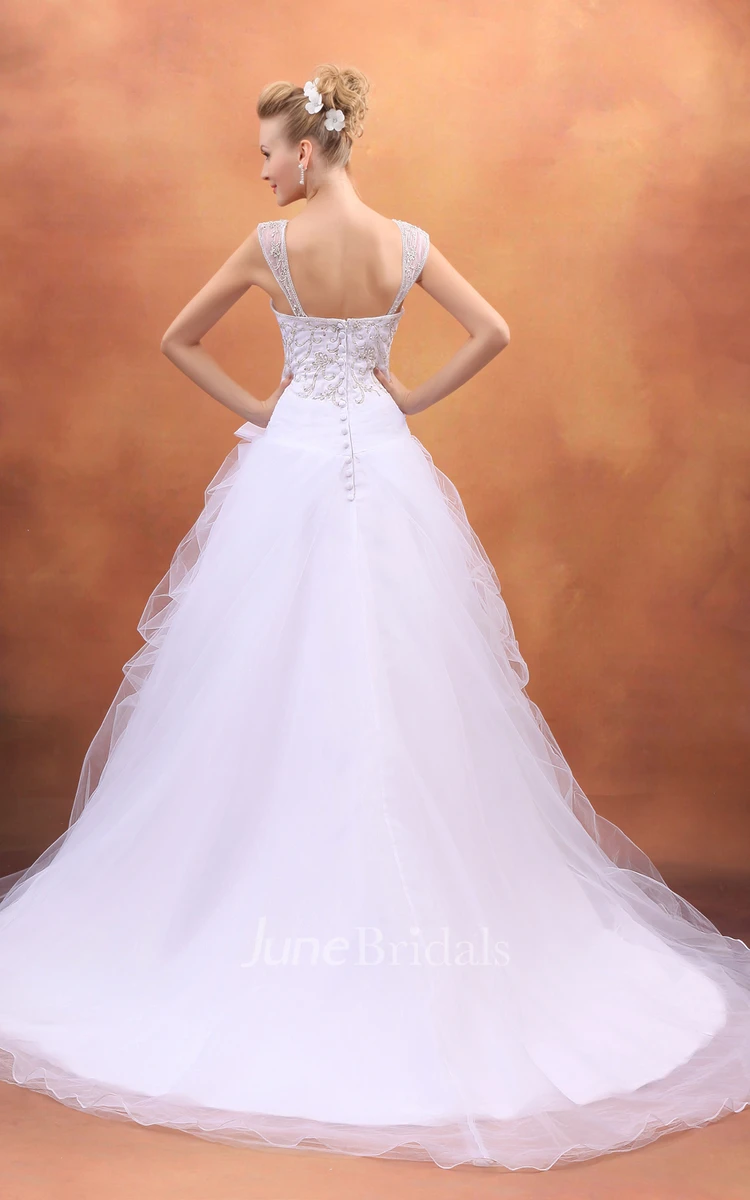 Sassy A-Line Embellished Gown With Bow And Soft Tulle