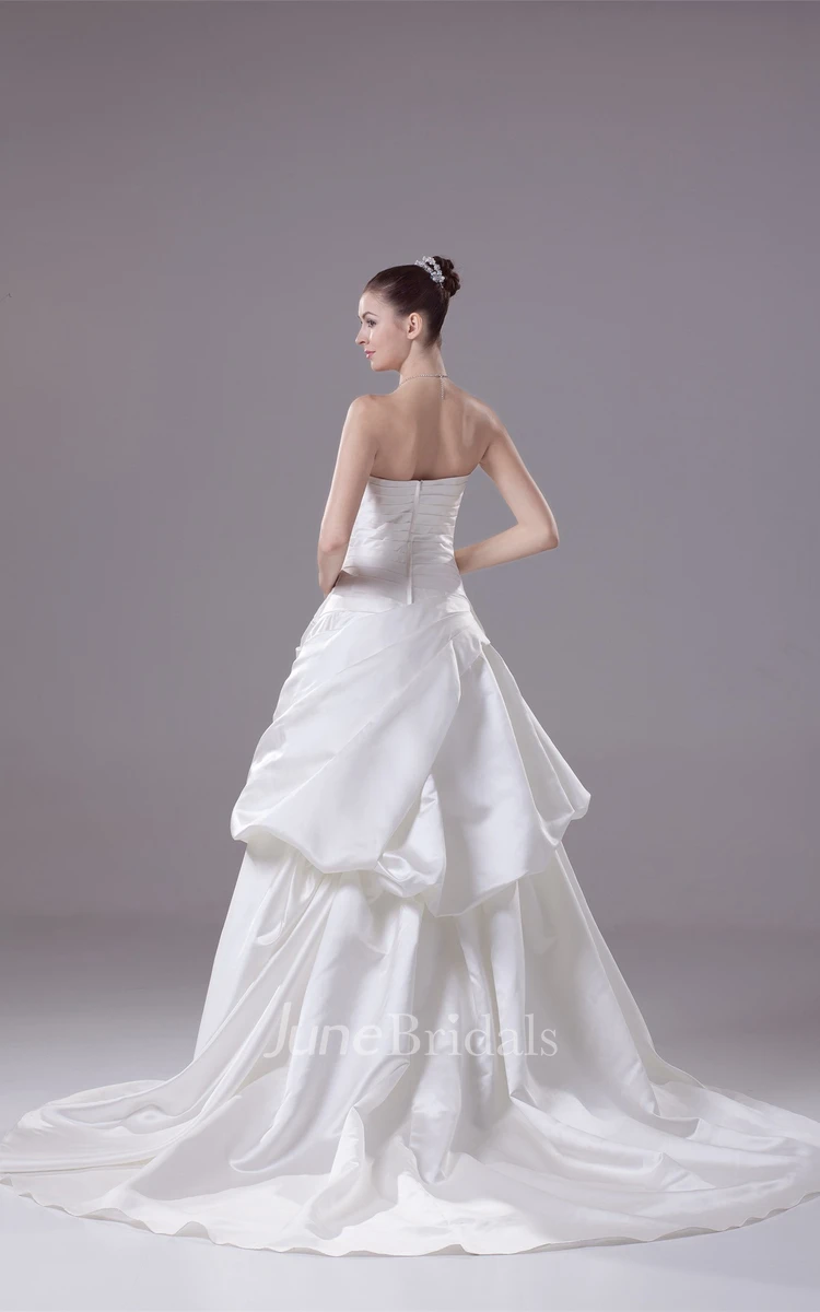 Strapless Pick-Up A-Line Gown with Bow Criss-Cross Ruching