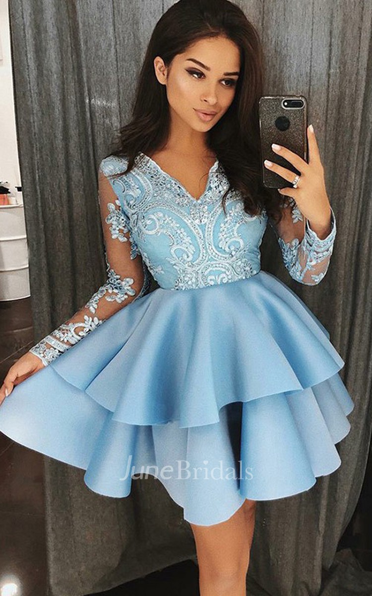 A-Line Short Homecoming Dress with Beaded Bodice