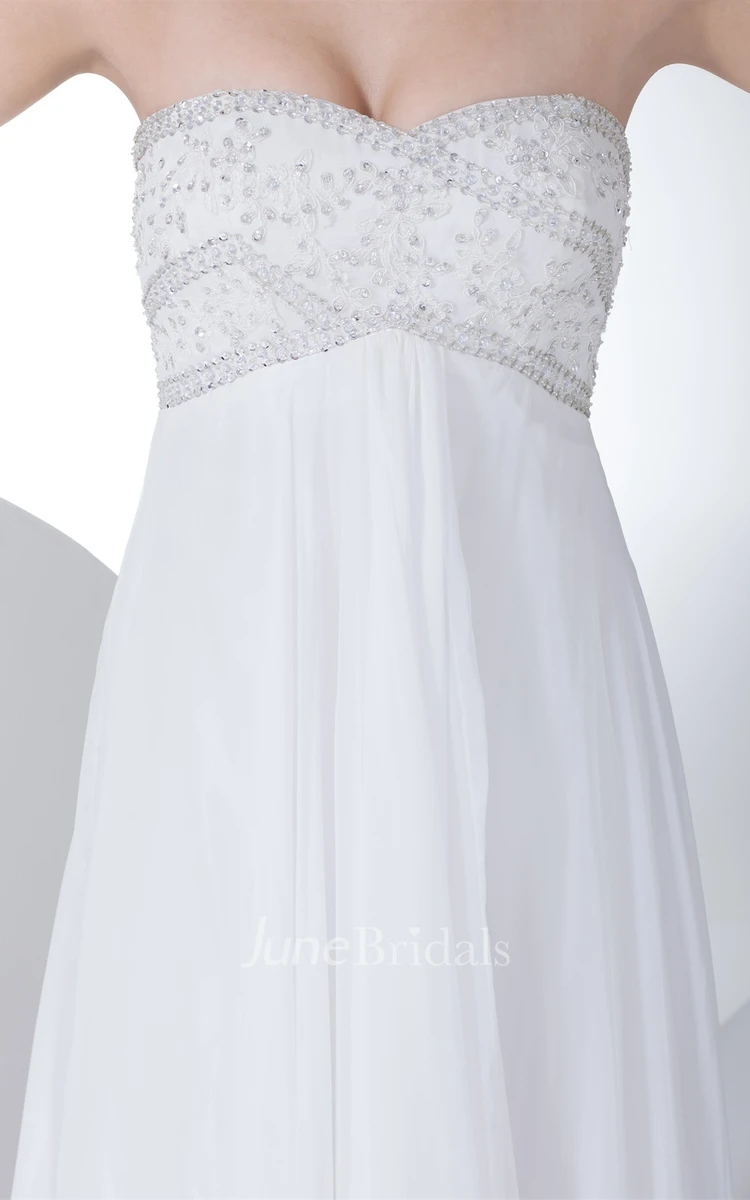 Strapless Empire Pleated Dress with Beaded Top