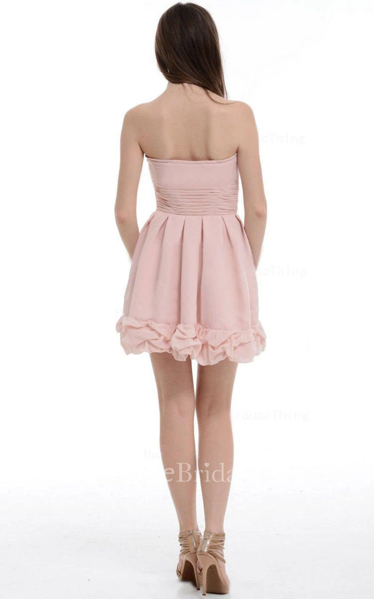 Short Pearl Pink Strapless Dress With Pockets