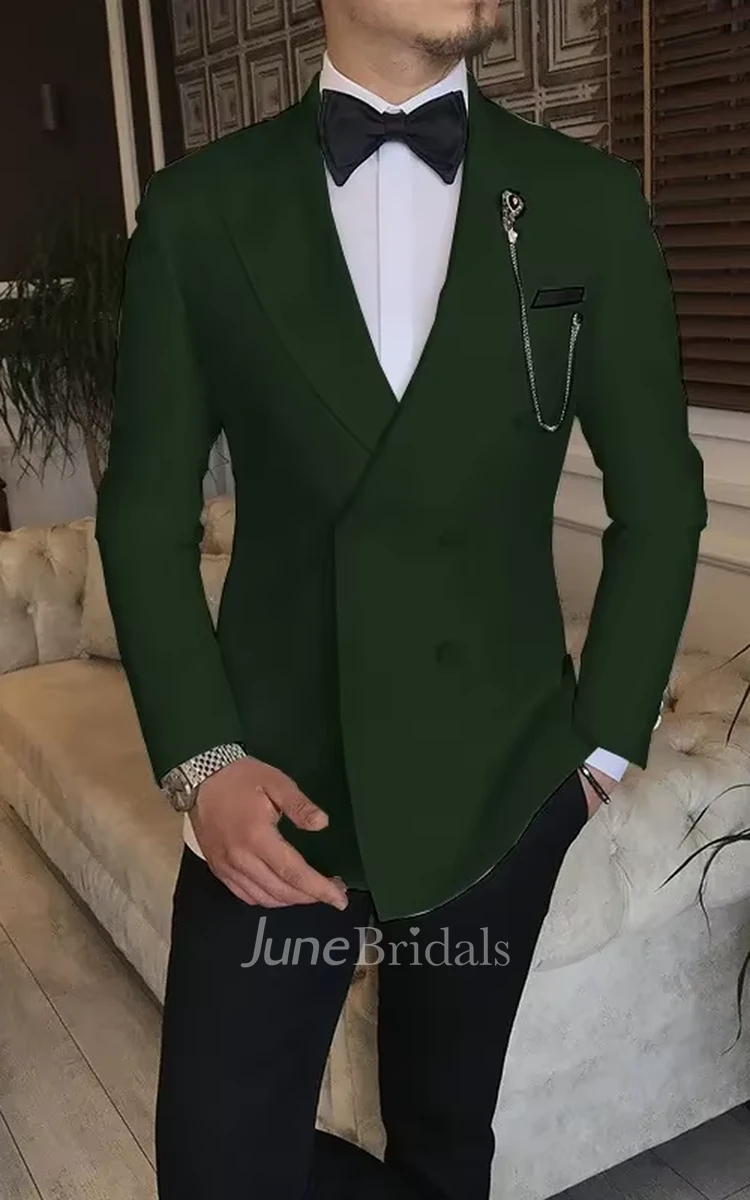 Stylish Charming Double-Breasted 2-Piece Suit Men's Wedding Suits Simple Modern Jacket Pants Groom Party Prom Suits