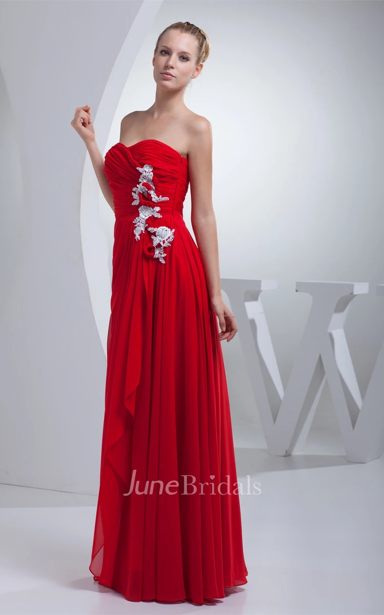 Sweetheart Criss-Cross Floor-Length Dress with Pleated and Appliques