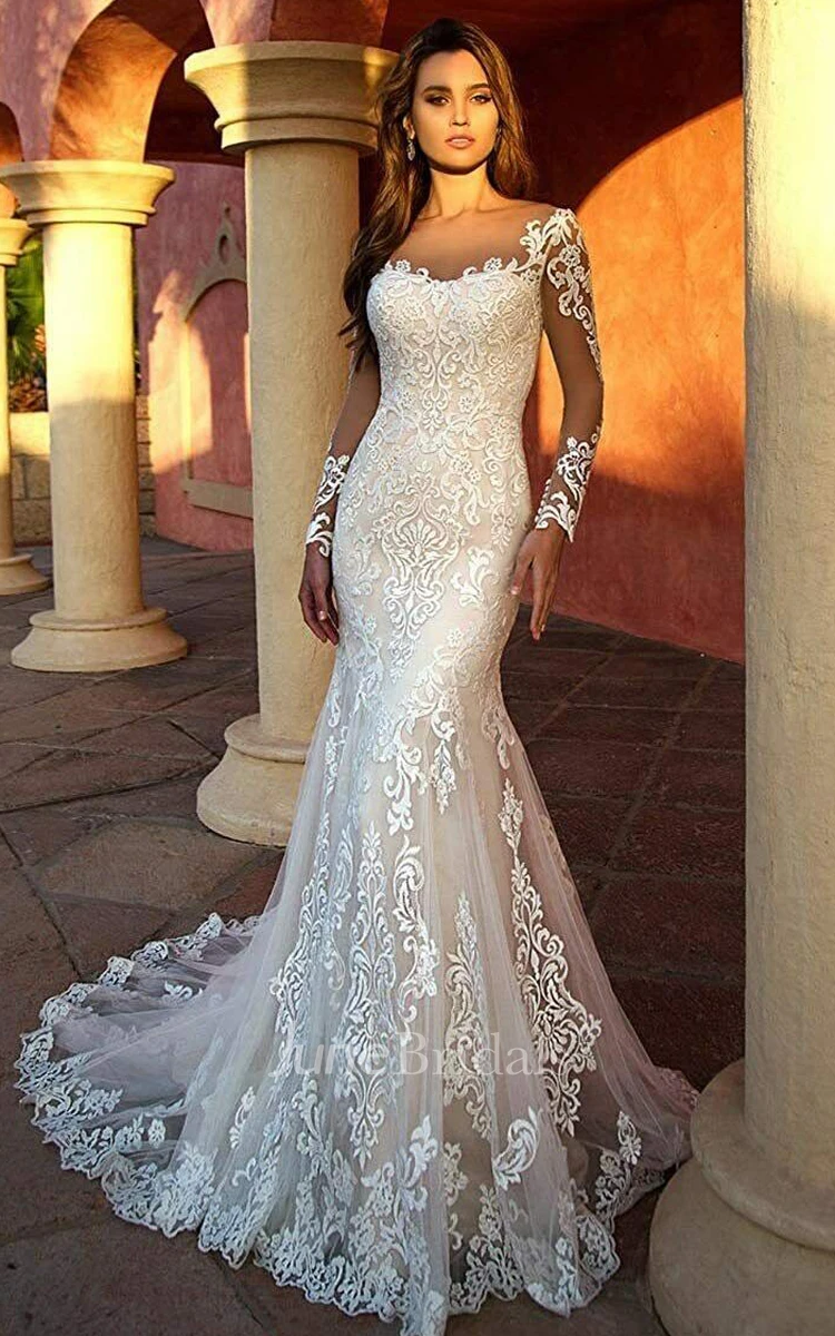 Lace Mermaid Wedding Dresses Spaghetti Straps Sexy V-Neck Backless  Appliques Sleeveless Button Long Sweep Train Bride Gown 2021