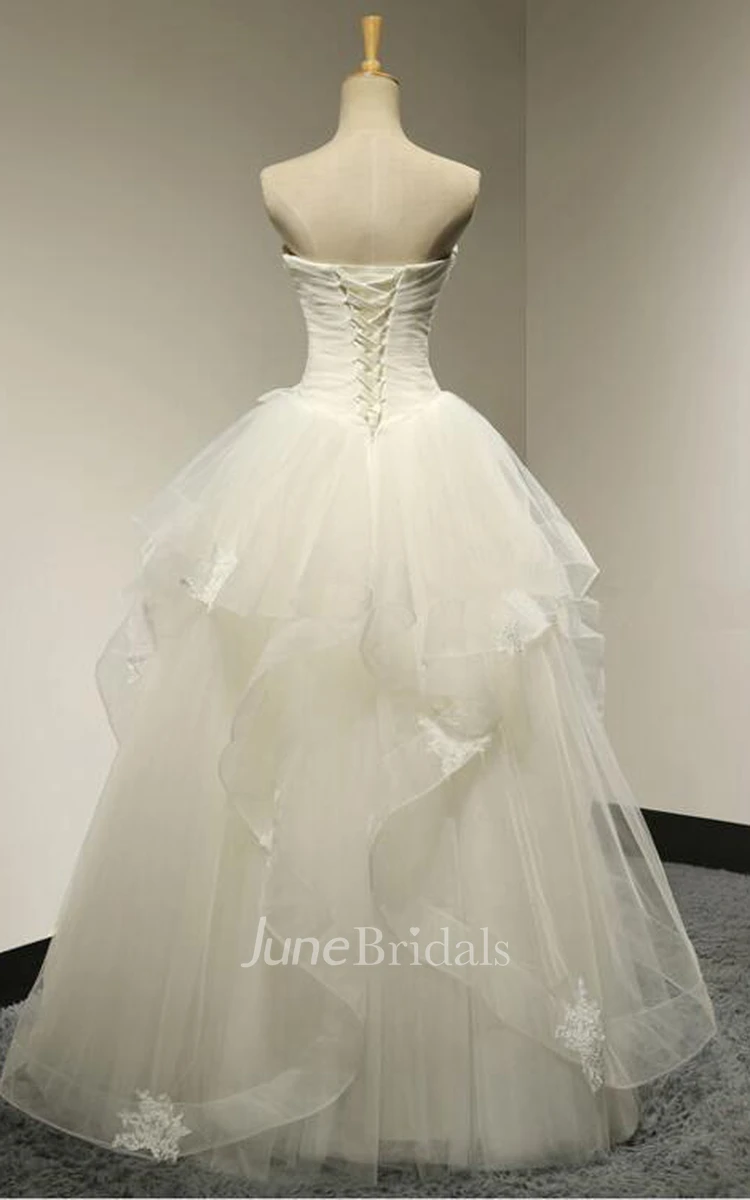 Tiers A-line Floor-length Tulle Wedding Dress With Appliques And Ruching